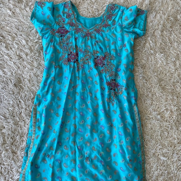 Blue paisley design patiala style salwar suit - Picture 1 of 9